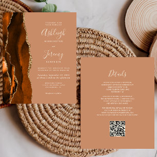Budget Rust Terracotta QR Code Wedding Invitation
