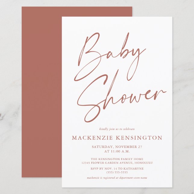 Budget Rust Terracotta Simple Script Baby Shower (Front/Back)