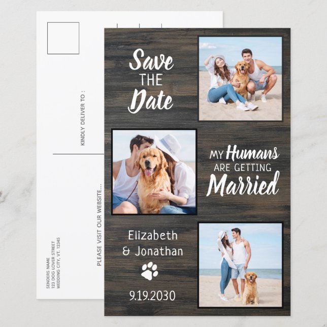 Budget Rustic 3 Photo Dog Wedding Save The Date (Front/Back)