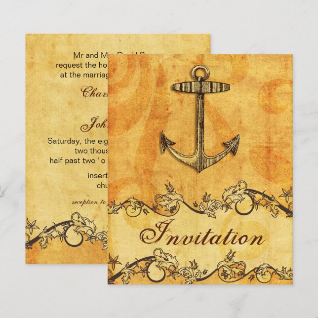 Budget Rustic Anchor Nautical Wedding Invitation (Front/Back)