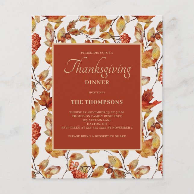 Budget Rustic Autumn Leaf Thanksgiving Invitation (Front)