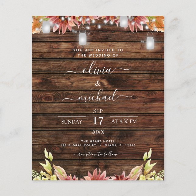 Budget Rustic Autumn Sunflowers Wedding Invitation (Front)