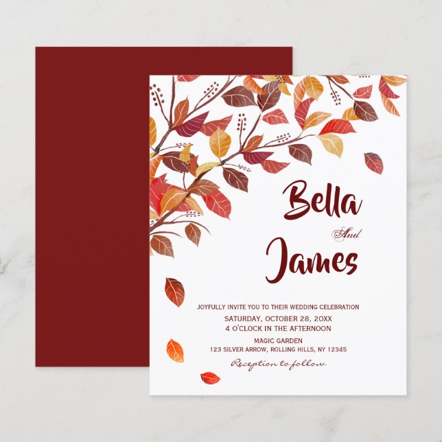 Budget Rustic Autumn Trees Wedding Invitation (Front/Back)
