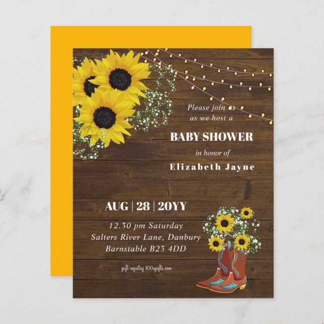 BUDGET Rustic Baby Shower Sunflowers Invite (Front/Back)