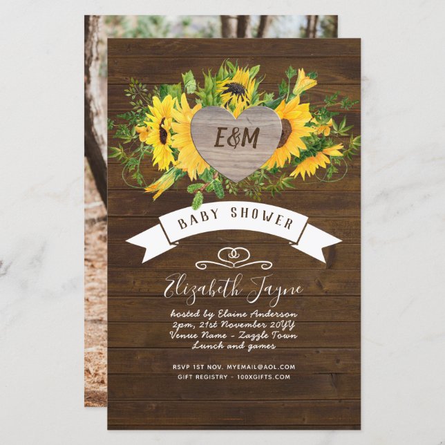 BUDGET Rustic Baby Shower Sunflowers Invite (Front/Back)