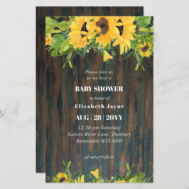 BUDGET Rustic Baby Shower Sunflowers Invite (Front/Back)