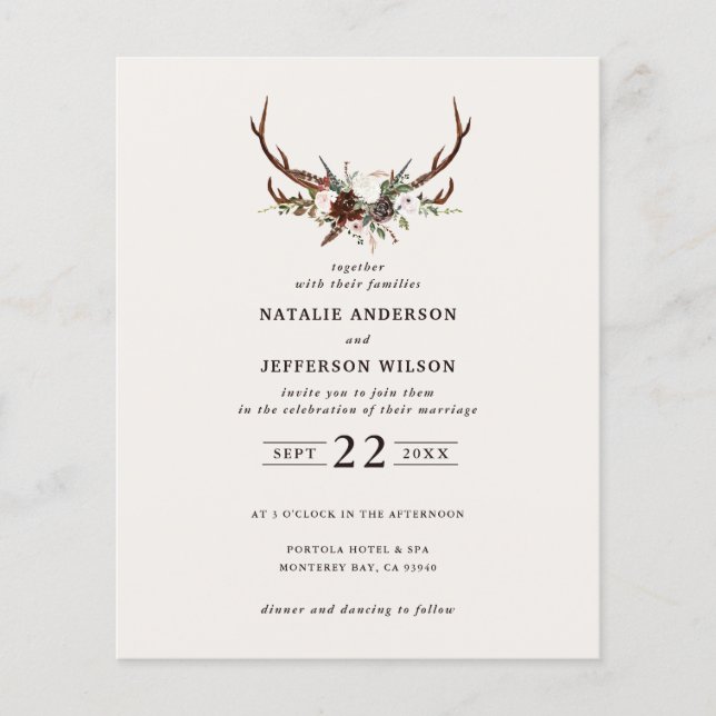 budget rustic barn burgundy wedding save the date flyer (Front)