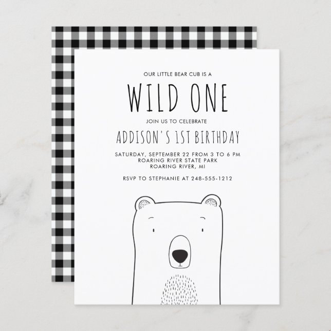 Budget Rustic Bear Wild One 1st Birthday Invite (Front/Back)