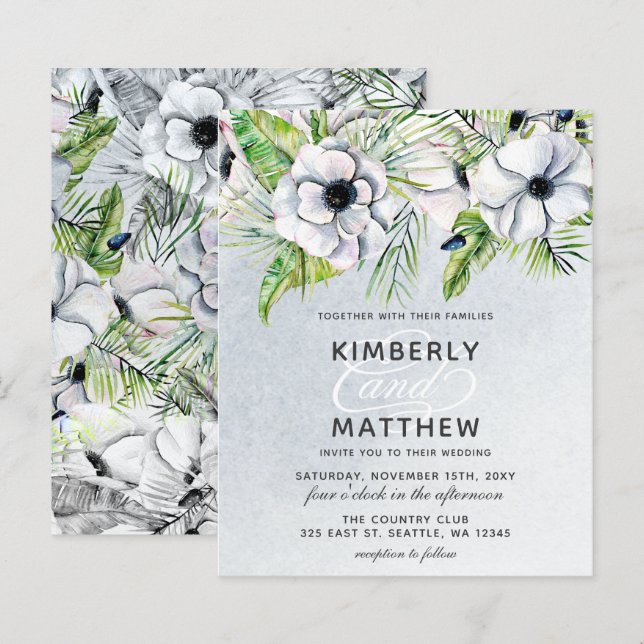 Budget Rustic Blue White Floral Wedding Invitation (Front/Back)