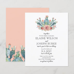 Budget Rustic Blush Cacti Wedding Invitation