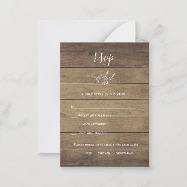 Budget Rustic Boho Wood Response RSVP Cards (Front)