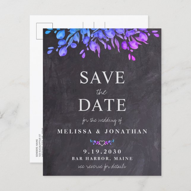 Budget Rustic Botanical QR Code Save The Date Invi (Front/Back)