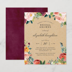 Budget Rustic Burgundy Blush Floral Bridal Shower