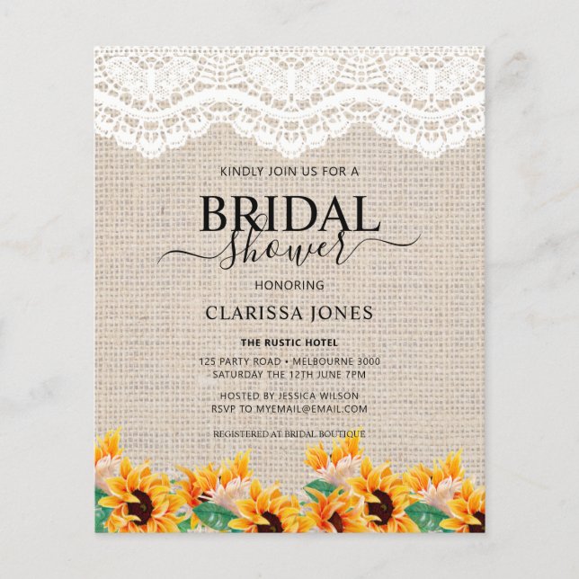 BUDGET Rustic Burlap Lace Bridal Shower Invitation (Front)