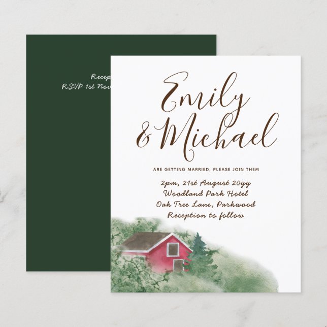 Budget Rustic Cabin in Woods Wedding Invite (Front/Back)