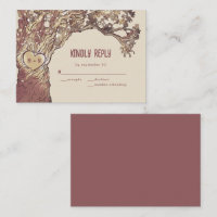 BUDGET Rustic Carved Heart Tree Wedding RSVP Card