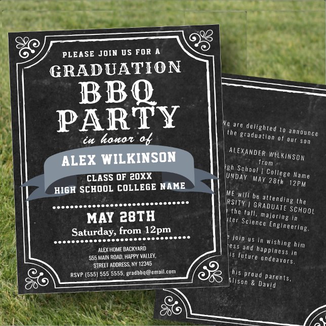 BUDGET Rustic Chalkboard BBQ Party Grad Invitation (Creator Uploaded)