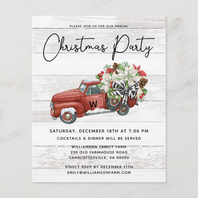 Budget Rustic Christmas Party Red Truck Invitation Flyer (Front)