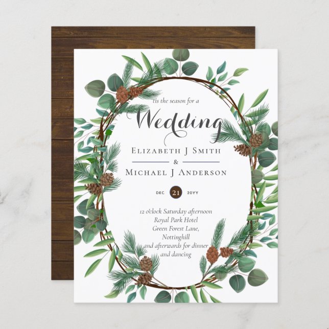 Budget Rustic Christmas Wedding Winter Invites (Front/Back)