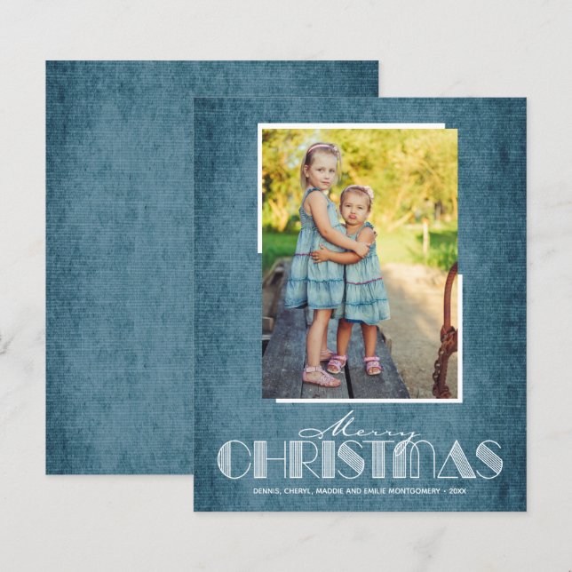 Budget Rustic Denim Merry Christmas Photo Cards (Front/Back)