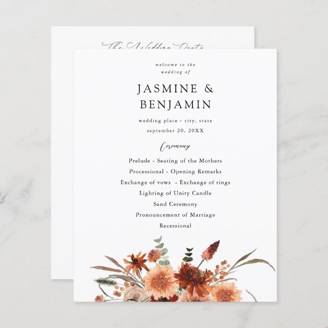 Budget Rustic Earth Florals Programme de mariage (Devant / Derrière)