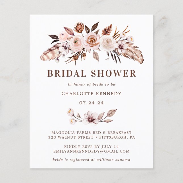 Budget Rustic Earth-tone Boho Bridal Shower  (Front)
