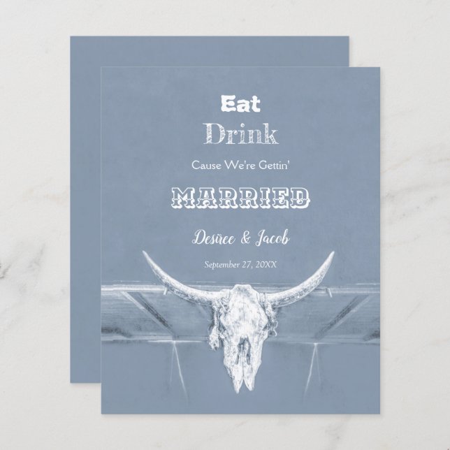 Budget Rustic Eat Drink Married Dusty Blue Bull (Front/Back)