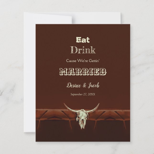 Budget Rustic Eat Drink Married Wedding Bull Skull (Front)