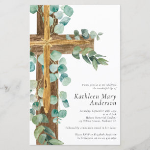 Budget Rustic Eucalyptus Cross Memorial Invitation