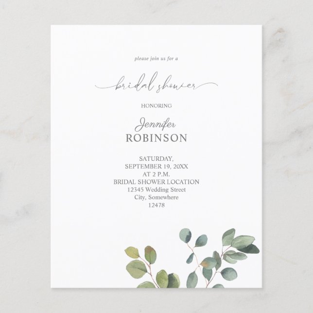 Budget Rustic Eucalyptus Duo 2 Bridal Shower Flyer (Front)