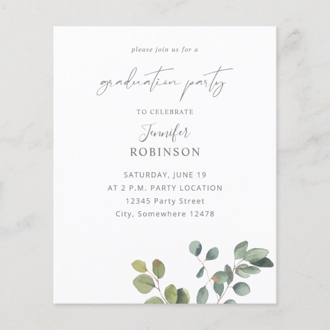 Budget Rustic Eucalyptus Duo 2 Graduation Party Flyer (Front)