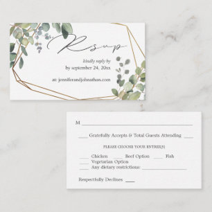 Budget Rustic Eucalyptus & Gold 2SM Meal RSVP Enclosure Card