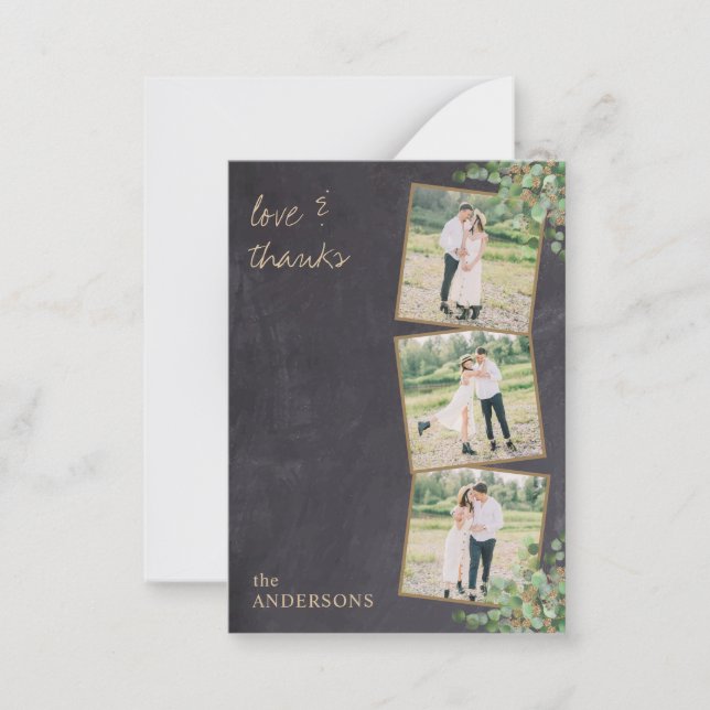 Budget Rustic Eucalyptus Photo Wedding Thank You Card (Front)