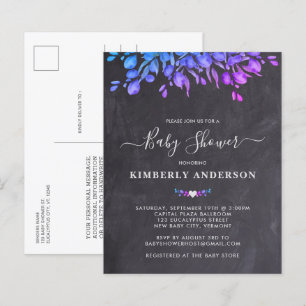 Budget Rustic Eucalyptus Purple Baby Shower Invite