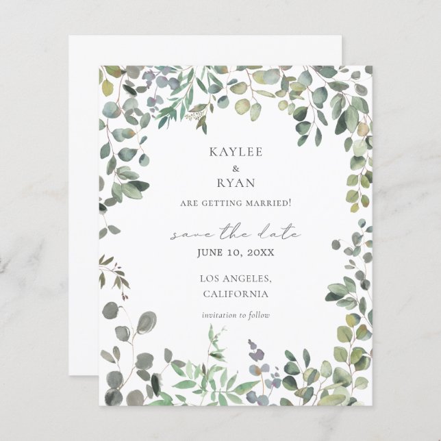 Budget Rustic Eucalyptus Save the Date (Front/Back)