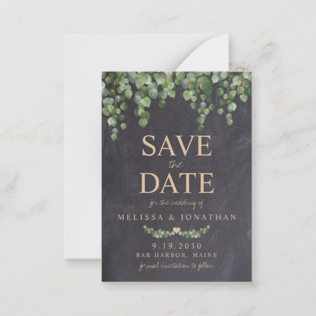 Budget Rustic Eucalyptus Save The Date Card (Front)