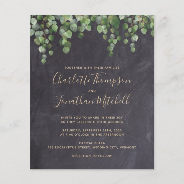 Budget Rustic Eucalyptus Wedding Invitation (Front)