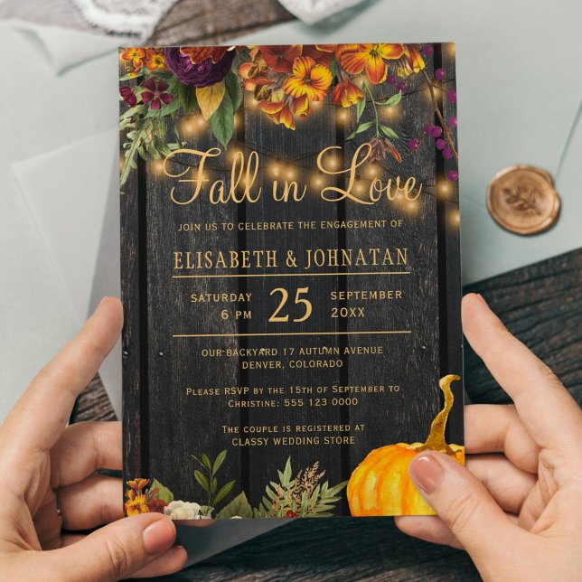 Budget rustic fall engagement party invitation (Creator Uploaded)