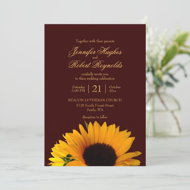Budget Rustic Fall Sunflower Wedding Invitation (Standing Front)