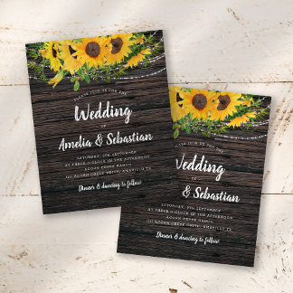 BUDGET Rustic Fall Sunflower Wedding Invitation