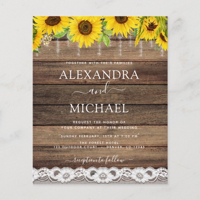 Budget Rustic Farmhouse Sunflower Rustic Wedding Flyer (Front)