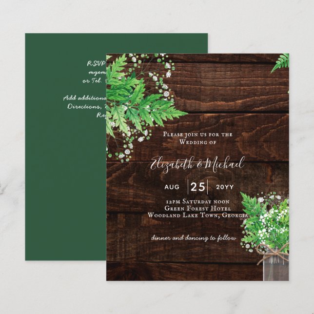 BUDGET Rustic Ferns Greenery Chic Wedding Invite (Front/Back)