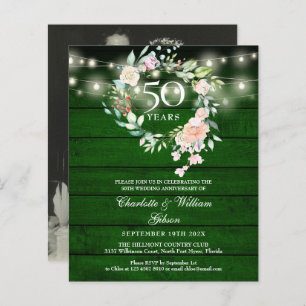 Budget Rustic Floral 50th Anniversary Photo Invite