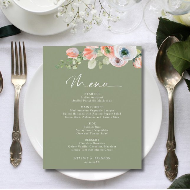 Budget Rustic Floral Sage Vert Mariage Menu (Créateur téléchargé)
