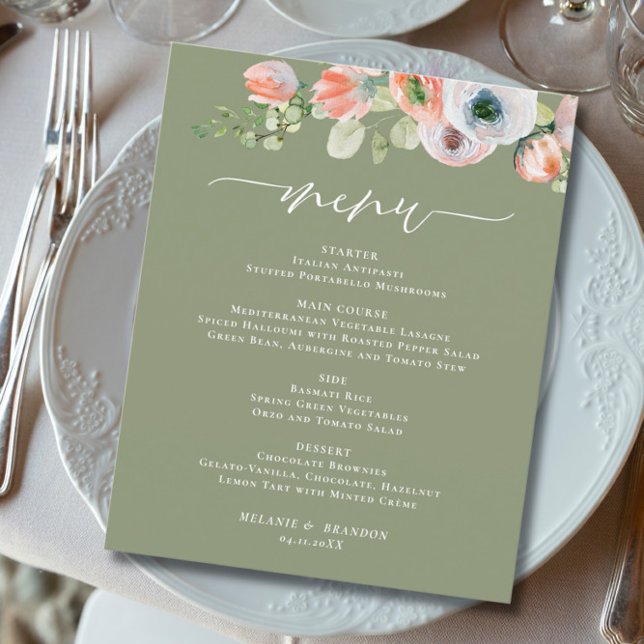 Budget Rustic Floral Sage Vert Mariage Menu (Créateur téléchargé)