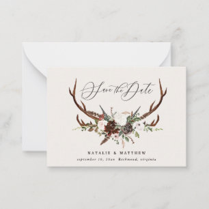 budget Rustic floral stag wedding save the date Card