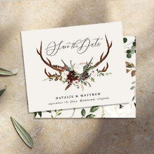 budget Rustic floral stag wedding save the date Flyer