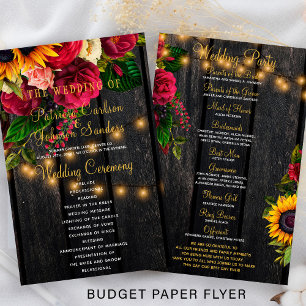 Budget rustic floral wood lights wedding program