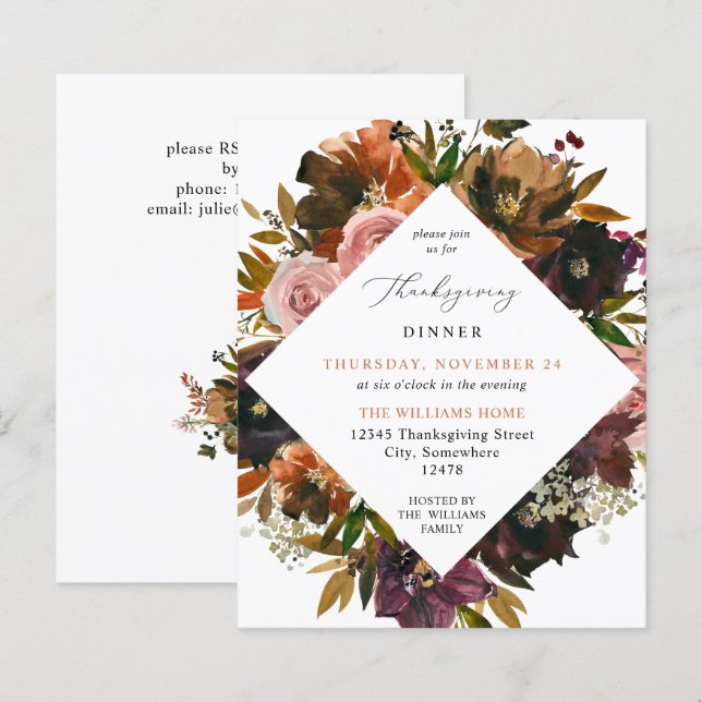 Budget Rustic Gold Fall Floral Thanksgiving (Front/Back)
