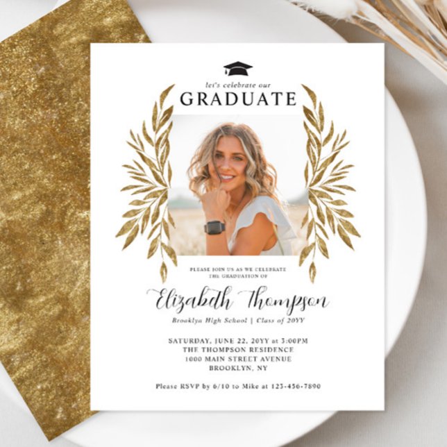 Budget Rustic Gold Feuilles Photo Graduation Party (Créateur téléchargé)